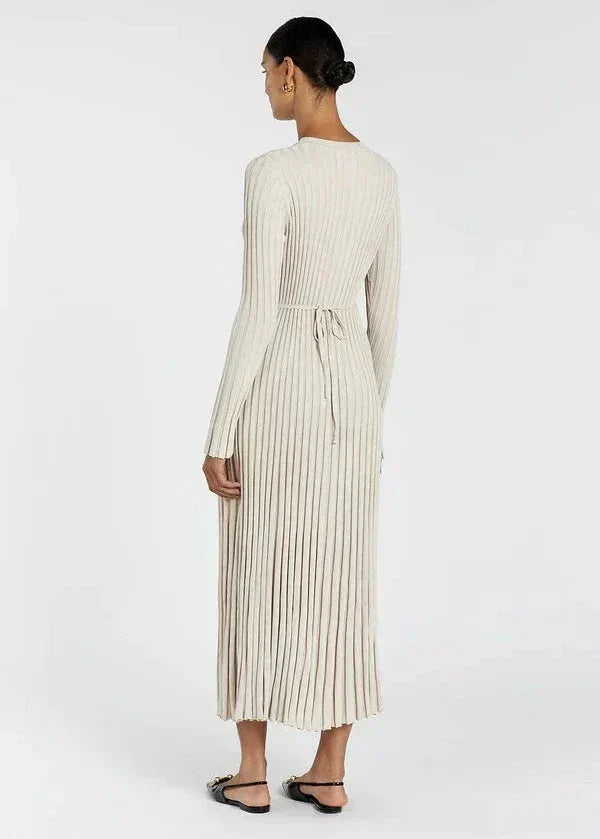 Long Sleeve Crew Neck Ribbed Knit Bodycon Maxi Dress