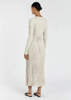 Long Sleeve Crew Neck Ribbed Knit Bodycon Maxi Dress
