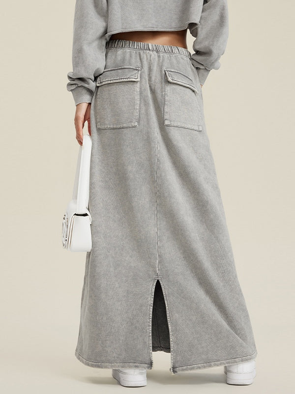 Washed Back Slit Baggy Maxi Skirt