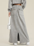 Washed Back Slit Baggy Maxi Skirt