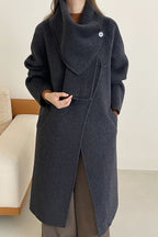 Wool Reversible Midi Scarf Style Overcoat