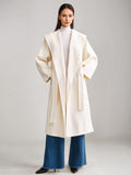Wool Cashmere Blend Coat White Wide Lapel Double-Faced Belted Winter Outerwear For Women 2026