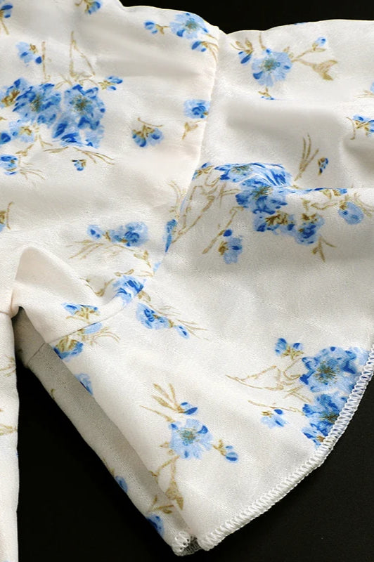 Floral Puff Sleeve Smocked Waist Sweetheart Tie Summer Mini Dress