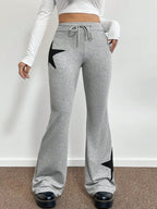 Star Print Highly Elastic High Rise Drawstring Flare Leg Pants