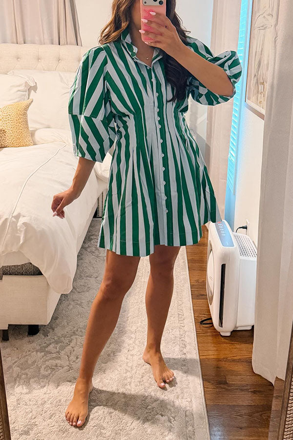 Chloe  Striped Puff Sleeve Mini Shirt Dress