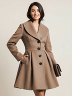 Wool Blend A-line Coat With Shawl Collar And Black Buttons For Women 2026