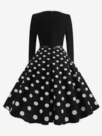 Vintage Polka Dot Swing Dress for Women - 1950s Rockabilly Long Sleeve Belted A-Line Midi Dress - Spring Retro Party 2026