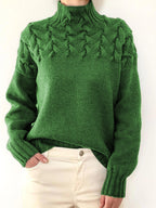 Solid Cable Knit Splice Turtleneck Sweater