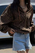 Retro Leopard Print Loose Zip Hoodie