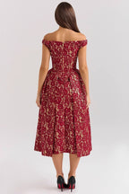 Floral Lace Off Shoulder Corset Bodice Pleated Fit and Flare Mini Dress
