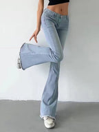 Washed Low Waist Stretchy Mopping Flare Jeans