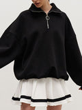 Solid Lapel Neck Half Zip Sweatshirt
