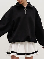 Solid Lapel Neck Half Zip Sweatshirt