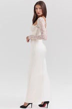 Lace Corset Sweetheart Long Sleeve Satin Mermaid Maxi Formal Gown