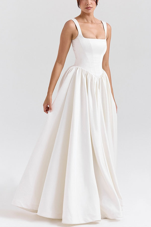 | Wide Strap Corset Maxi Dress, White
