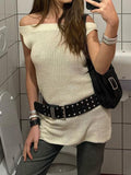 White Off Shoulder Knit Slim Mini Dress