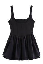 Velvet Square Neck Corset Seam Gathered Fit and Flare Mini Dress