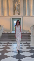 Vilhelmiina Cream White Halterneck Shirred Maxi Dress