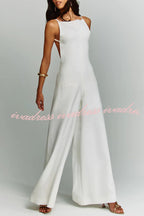 Kelso Linen Blend Square Neck Pocketed Backless Wide Leg Jumpsuit