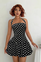 Polka Dot Halter Neck Bubble Hem Mini Dress