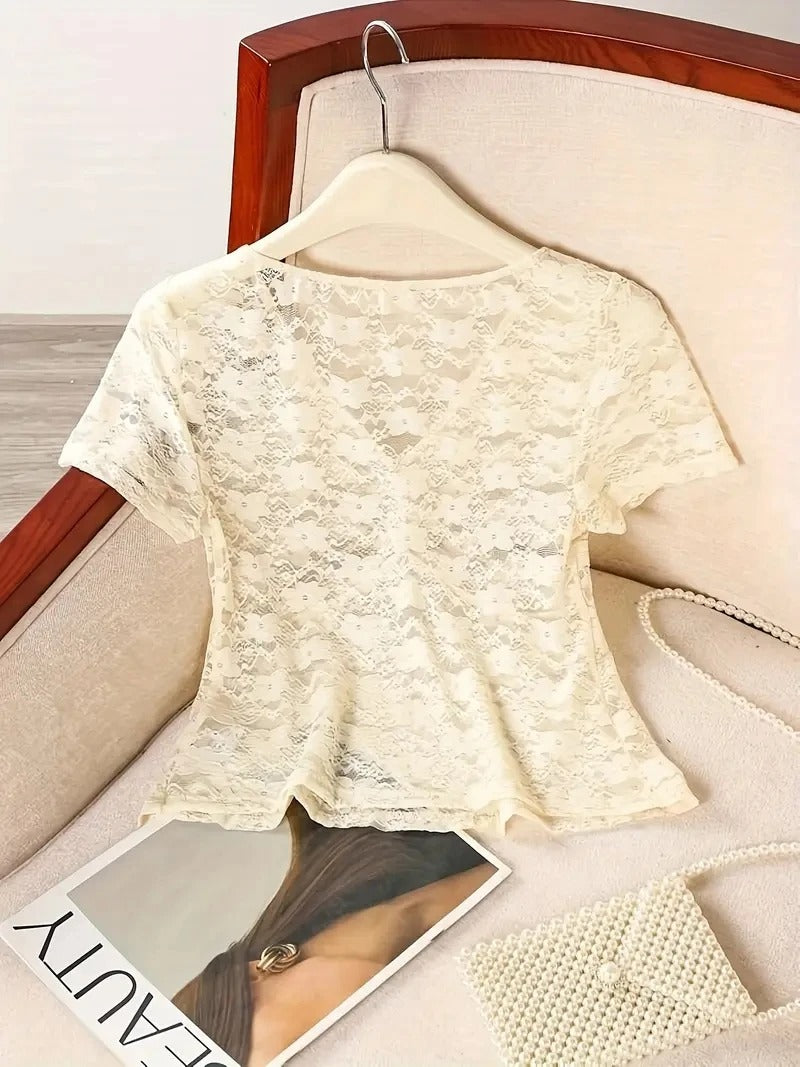 Darling Allure Ruched Lace Blouse