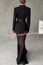 Shes Timeless Mesh High Rise Elastic Waist Fishtail Maxi Skirt