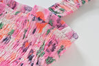 Square Neck Smocked Bodice Tiered Ruffle Floral Print Maxi Dress