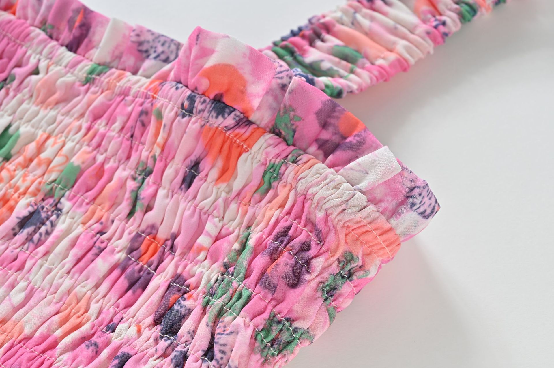 Square Neck Smocked Bodice Tiered Ruffle Floral Print Maxi Dress