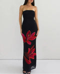 Strapless Tube Bodycon Lily Floral Print Maxi Dress