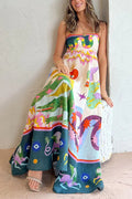 Mythical Creature Print Spaghetti Strap Empire Waist Maxi Dress
