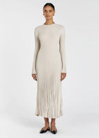 Long Sleeve Crew Neck Ribbed Knit Bodycon Maxi Dress