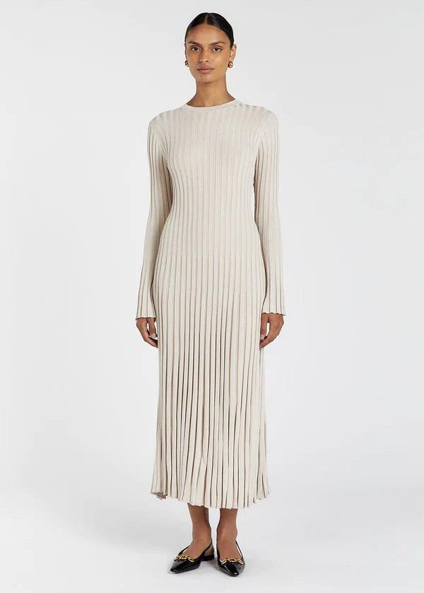 Long Sleeve Crew Neck Ribbed Knit Bodycon Maxi Dress