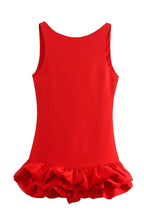 High Neck Sleeveless Sculpted Ruffle Bubble Hem Mini Dress