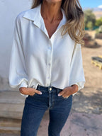 Elegant plain button-up shirt for women