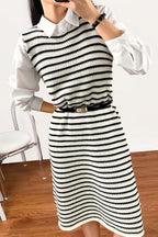 Horizontal Stripe Knit Sleeveless Scoop Neck Bodycon Midi Dress