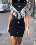 Short-sleeve fringed jersey mini dress