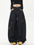 American Retro Leopard Print Stitching Boyfriend Jeans