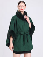 Women Poncho High Collar Light Gray Oversized Faux Fur Cape
