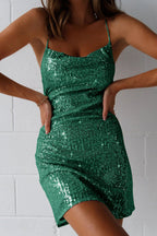 Sequin Spaghetti Strap Deep V-Neck Bodycon Mini Dress