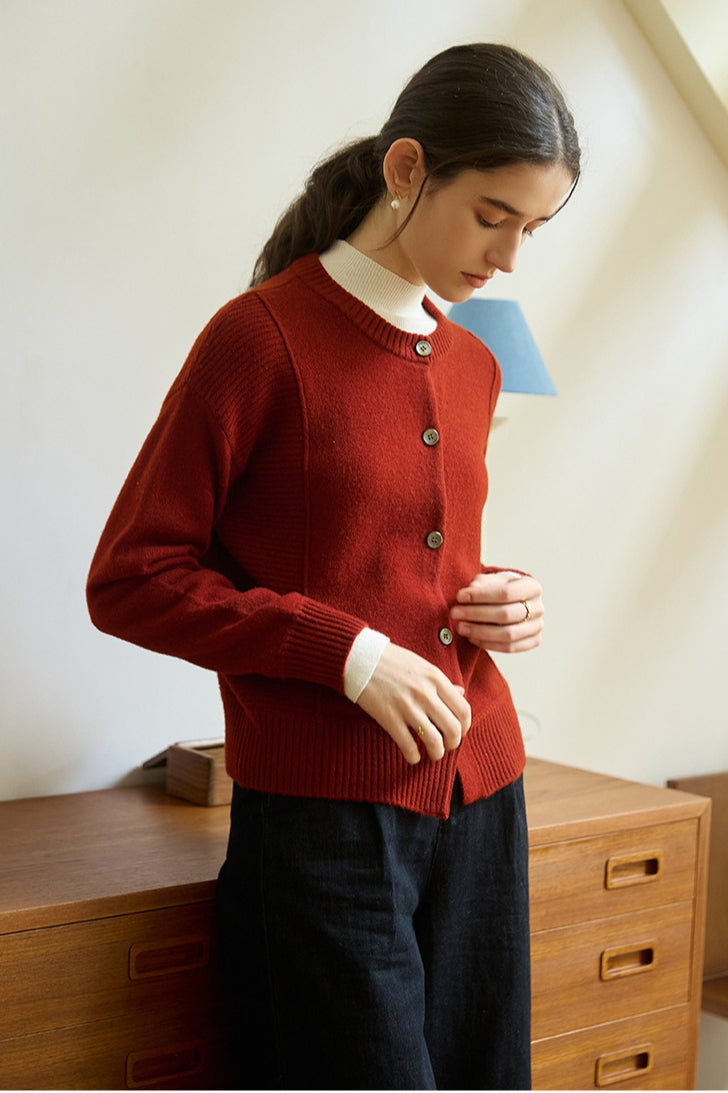 Vintage Round Neck Color Block Cardigan
