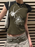 Spider Web Raglan Sleeve Cropped Top