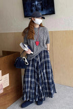 Vintage High-Waist Plaid Flared Skirt