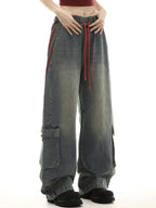 Loose patchwork stripes Cargo Jeans