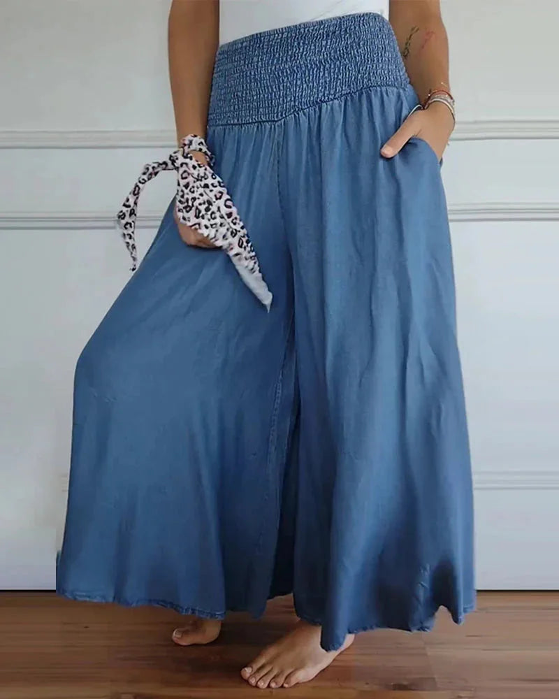 Wide Leg Pant With Smocked Waist