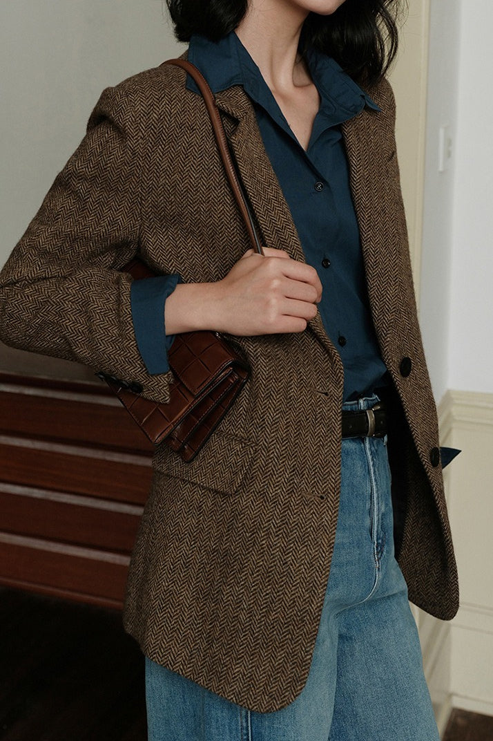 Herringbone Wool Blend Blazer