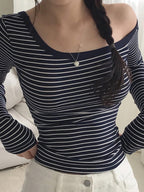 Off-The-Shoulder Striped Long Sleeve