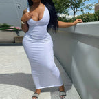 Ribbed Knit Deep Scoop Neck Tank Bodycon Maxi Dress