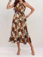 Jocelyn Boutique Halterneck Beach Dress with Leaf Pattern Premium Wardrobe Essential