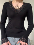 Lace Patchwork Long Sleeves Tee