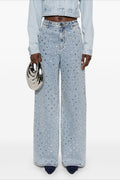 Rhinestone High Waist Denim Wide Leg Jeans